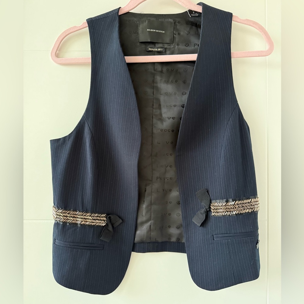 Maison Scotch Navy Pinstripe Beaded Vest